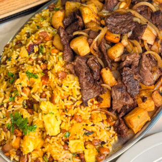 Marmitex de carne de Sol (Coxão Duro) com Baião de Dois